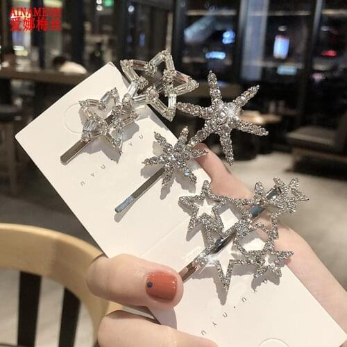AINAMEISI Fashion Rhinestone Korean Hairpins for Women Geometric Star Hair Clip Beach Crystal Barrettes Party Hair Accessories