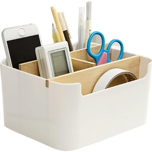 Bamboo Cosmetic BOX Desktop Storage Box Cosmetics Organizing Office Plastic Shelves Sundries Box Detachable Wood ABS Organiser