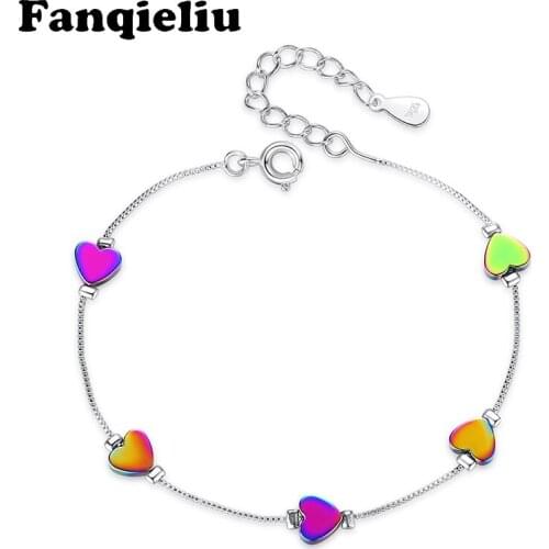 Fanqieliu Extend Chain Link Bracelet 5pcs Heart Charms Cute 925 Sterling Silver Bracelets For Women FQL20336