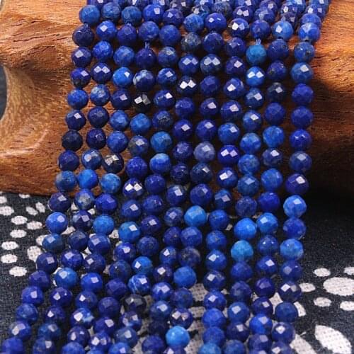 2mm 3mm Natural Blue Lapis Lazuli Stone Round Faceted Gemstone Loose Beads DIY Accessories for Jewelry Necklace Bracelet Making
