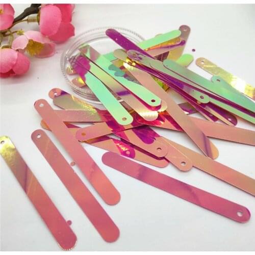 LNHOME 7*66mm Long Bar Sequins For Crafts Garments Clothing Bags Accessories Large Paillettes Rose Red AB 100pcs/lot