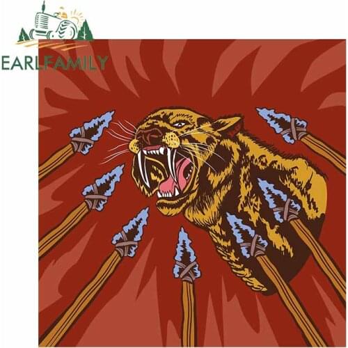 EARLFAMILY 13cm x 12.7cm for Saber Tooth Tiger hunt Decal Motorcycle Refrigerator Car Stickers Occlusion Scratch Anime Graphics