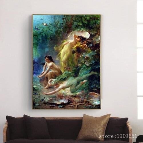 Cotton classical figures nude art conch girl landscape canvas printings printed on canvas no frame wall art decoration picture