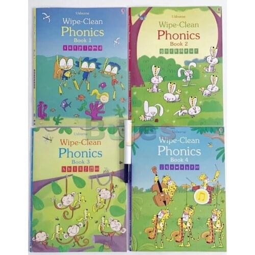 4 Book/set,Usborne Wipe-Clean Phonics Book Natural Spelling Erasing,children English Teaching Book,parents Kids Bed Time Books