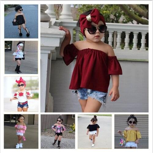 Girls Clothing Sets New Summer Sleeveless T-shirt+Denim Shorts 2Pcs for Kids Clothing Sets Baby Clothes Outfits for 1-7 Years
