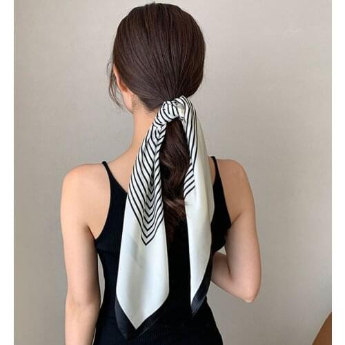 Korean Trend Silk Hair Scarf Office Women Ribbon Hairbands Bow Headscarf Female Foulard Ties Holder Ponytail Hair Accessories