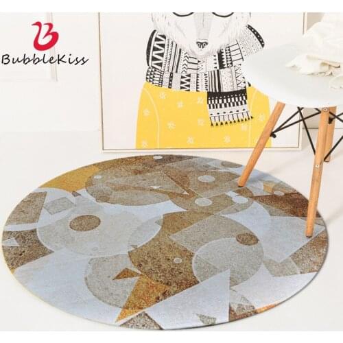 Bubble Kiss Round Living Room Carpet Nordic Style Bedroom Decor Carpet Marble Geometric Pattern Rug Non-Slip Bedside Area Rug