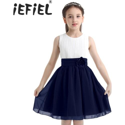 Hot Sale Kids Girls Elegant Wedding Flower Girl Dress Princess Party Pageant Formal Sleeveless Tulle Tutu Floral Summer Dresses