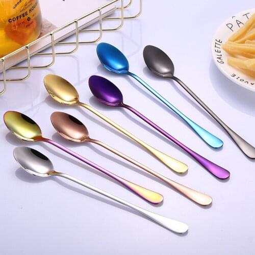 Long Handle Spoon Creative Stainless Steel Coffee Stirring Dessert Cake Tea Fruit Spoon Gift Specialty Tableware