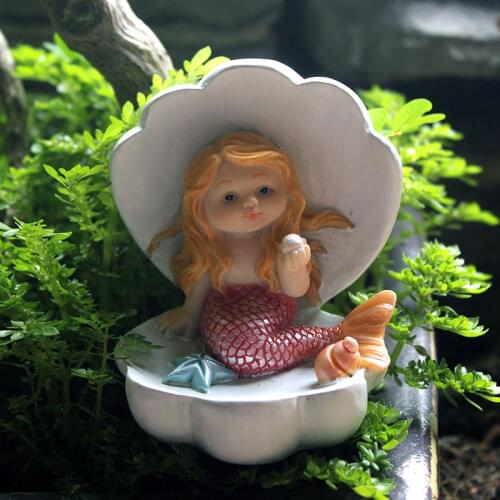Cute Sleeping Mermaid Figurines for Aquarium Miniature Fairy Garden Cake Decorations Resin Room Decor Accessories Shells