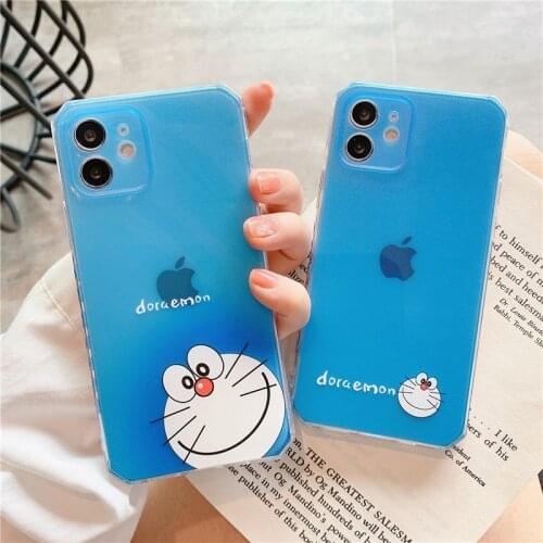 Cute Strawberry Bear Doraemon Phone Case For iPhone 11 12 Pro Max 7 8 Plus X XR XS MAX 11 Pro Cute Side Pattern Soft Back Cover