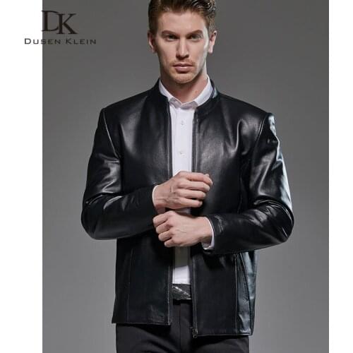 Men Genuine Leather Jacket Real Sheepskin Jackets Casual Short Black Stand Collar Pockets New Jacket for Man F1802