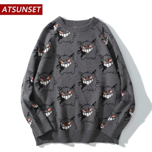 ATSUNSET Anime Ghosts Sweater Men Hip Hop Harajuku Sweater Vintage Streetwear Style Pullover Sweater Autumn And Winter Top