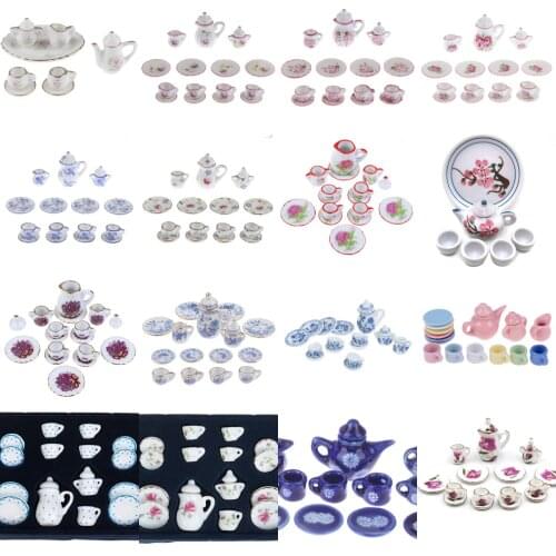 1Set Ceramic Scale 1:12 Doll House Miniature Porcelain Tea Cup Set Tableware Kitchen Dollhouse Teapot DIY Toys