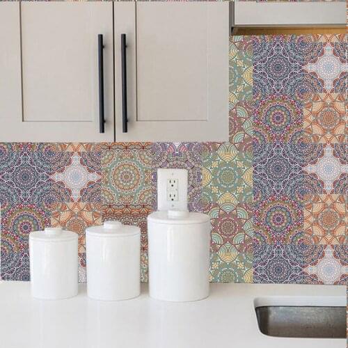 Retro Mandala Style Tiles Stickers Waist Line Wall Stickers Self Adhesive Decals Kitchen Bathroom Toilet Border Waterproof PVC
