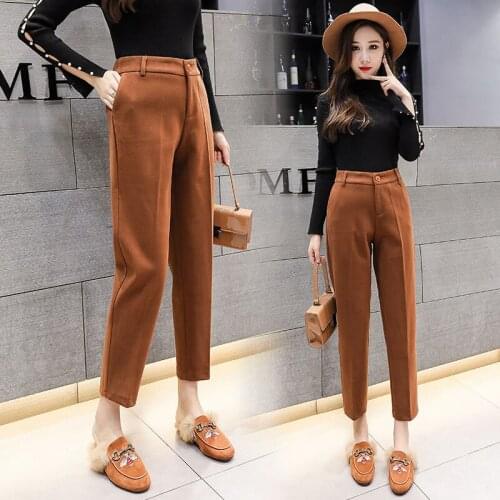 2021 Autumn And Winter Woolen Suit Straight Leg Pants Womens Nine-Point Small Feet Cigarette Casual Pants Loose And Thin