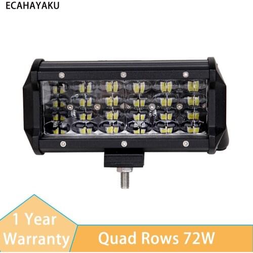 1 Pcs 7inch Quad Rows LED Bar Work Light 72W 7200LM 12V Car DRL Driving Fog Lights Waterproof Work Light For Offroad 4x4 SUV 12V