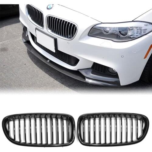 2PCS Matte Glossy Black Front Bumper Kidney Grill Single Slat Grilles Set For BMW 5 Series F10 F18 2010-2017 Car Styling