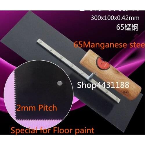 300*100*0.42mm 2mm Pitch 65 Manganese steel blade with wooden handle plaster trowel construction spatula tool for Floor paint