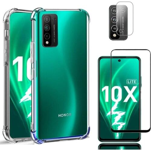 Silicone Phone Case For Honor 10X Lite Case+Glass Airbag Shockproof Protective Cover Honor10X 10i 9X 10 X Light Transparent Case