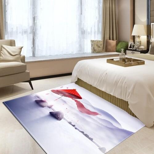 Modern Scenic Area Rugs Large Anti Slip Chinese Style Door Floor Mat Home Living Room Bedroom Carpet Decor Red Umbrella
