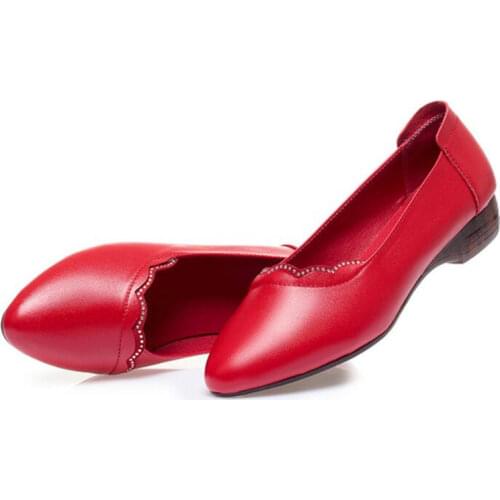 Low Heel Pumps Womens Single Shoes Genuine Leather Asakuchi Soft Sole Plus Size Footwear Casual Autumn Shoes For Women 35-43