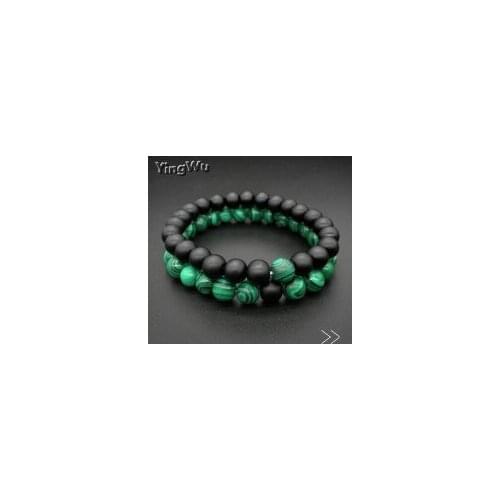 Yingwu 1-2 pieces/Set 8mm Natural Malachite stone Beads men bracelets Weave charm Couple Bracelet for men&women Jewellery