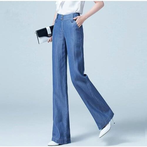 Women Pants Lyocell Denim Womens 2021 Summer High Waist Loose Straight Casual Pants Trousers Pantalones De Mujer
