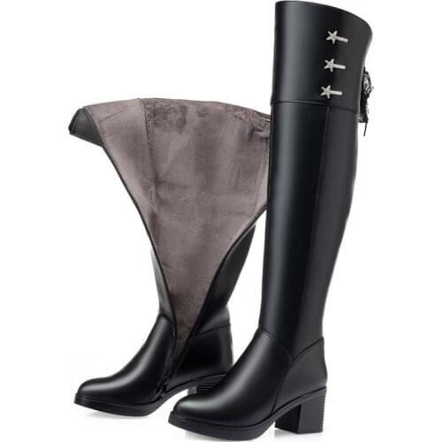 2019 Famous New Autumn Winter Genuine Leather Boots Women Over-the-knee High Boots Thick with High-heels Women Shoes Long Boots