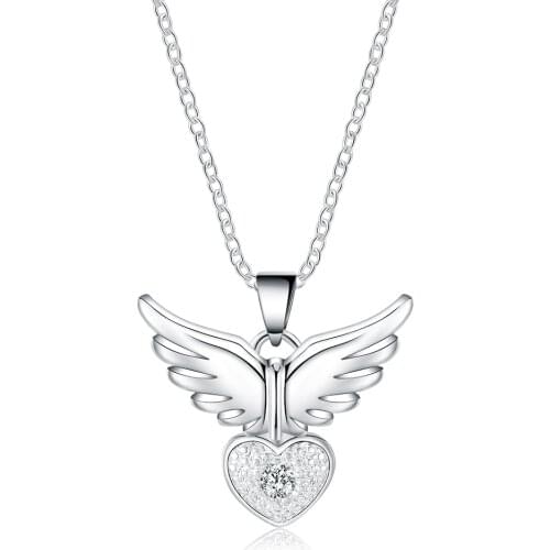 Wholesale silver color for women wedding Noble Beautiful fashion Elegant charm pretty Angel wings Necklace jewelry JSHN905