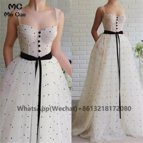 2021 Evening Prom Dresses Long with Pockets Straps Button Tiered Ribbons Tulle Robe De Soiree Evening Party Prom Dress
