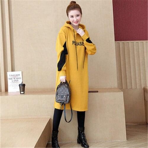Winter Plus Size 4XL Warm Sport Hooded sweater dress Women Fashion Casual Long Sleeve Big thicken Dress Sportwear Big Dress 186
