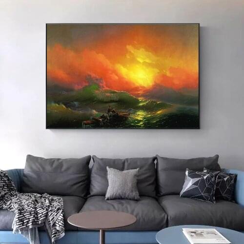 Russian Famous Painting On The Wall The Ninth Wave Wall Art Canvas By Ivan Aivazovsky Classical Seascape Picture For Living Room