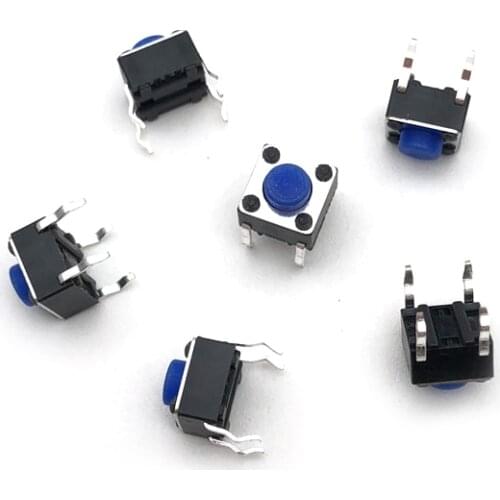 100pcs/lot Blue 6*6*5MM vertical 4pin touch switch DIP micro/key switch 6x6x5 copper pin