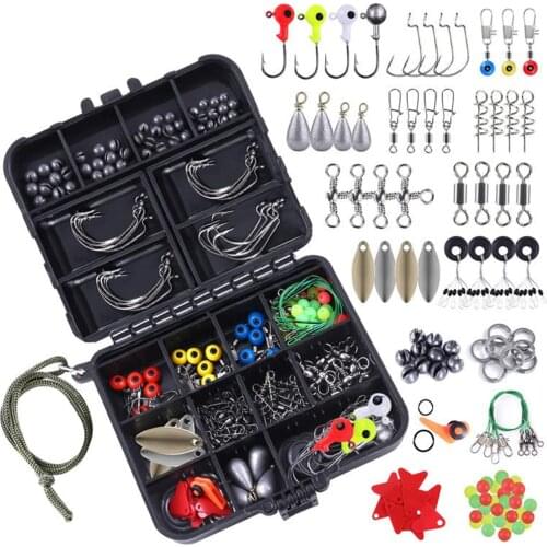 187pcs/box Fishing Accessories Kit Tackle Set Fishing Including Jig Hooks Fishing Sinker Weights Fishing Swivels Snaps