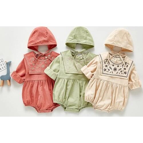 2021 Spring Summer Baby Bodysuits Embroidery Toddler Suit Baby Girls Stuff with Hat Full Sleeve Baby One Piece Baby Girl Clothes