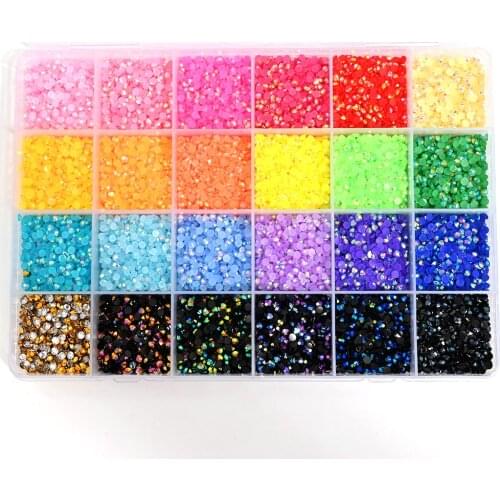24Grids/Box 3D Jelly Nail Art Rhinestone 3mm Colorful Flatback Half Round Resin Strass Stone Decoration Manicure Accessories UL