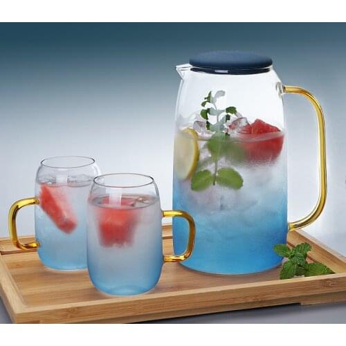 1400ml High Temperature Glass Cold Water Kettle New Fruit Jug Gradual Change Color Marble Pot Water Glass Cold Water Kettle Set