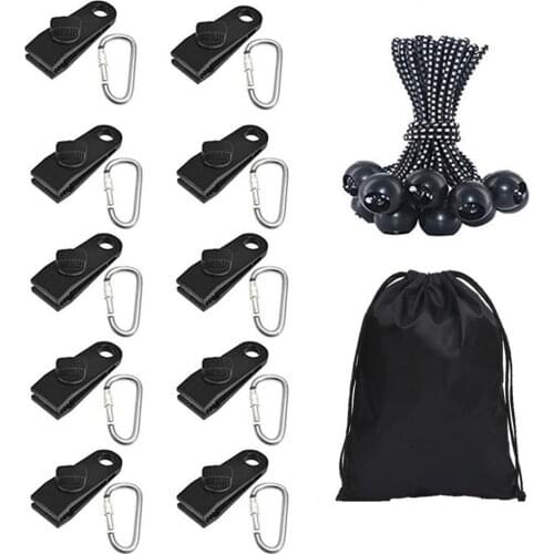 31Pcs Outdoor Fixing Buckle Set Tarp Clips Set For Awning Camping Tent With Adjustable Banding Storage Bag