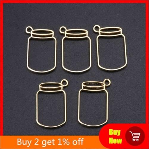 5Pcs Floating Bottles Metal Frame Hollow Pendant Bezels UV Resin Jewelry Making
