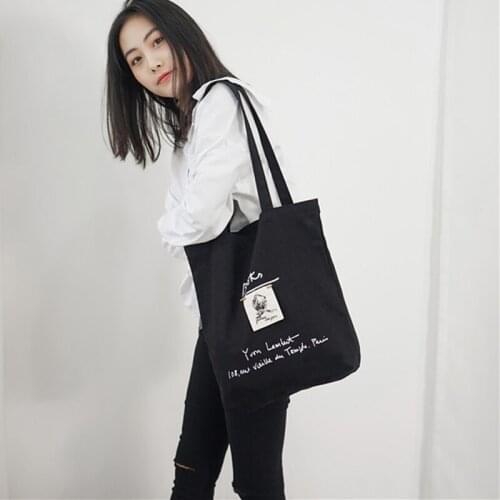 8PCS / LOT Reusable Canvas Cotton Fabric Shopper Bag Environmental Storage Bag Women One-Shoulder Canvas Bag