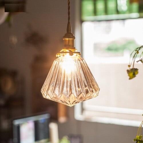 American Loft Style Copper Glass Droplight Vintage LED Pendant Light Fixtures Industrial Single Hanging Lamp Home Lighting