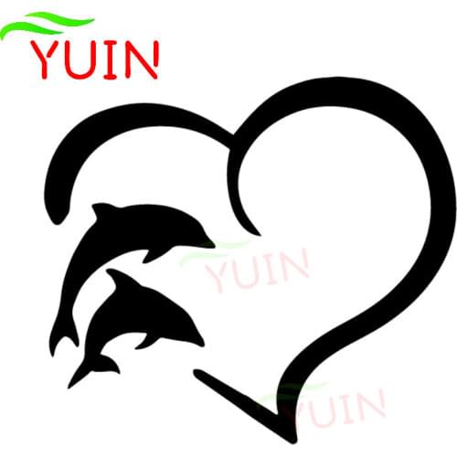 Car Sticker Creative and Interesting Heart-shaped Dolphin Love Art Decals Personalized PVC Body Decoration Waterproof Stickers