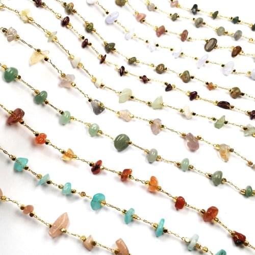 Handmade Natural Semi-precious Beads Chain For DIY Jewelry Making Necklace Bracelet Gold Wire Wrapped Rosary Chains 1meter