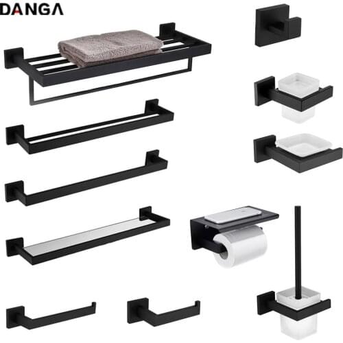 Black Quality Stainless Steel Bathroom Hardware Set Towel Rack Roll Paper Holder Liquid Soap Holder Soap Dish Bath Accessories