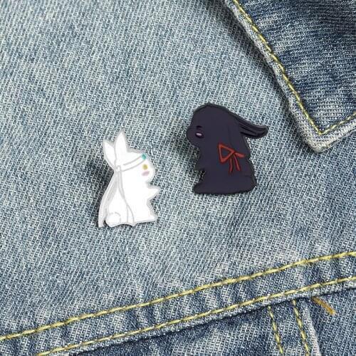 Enamel Pins Cute Black White Rabbit Brooch Jewelry Pines Lapel Pin Badge Brooches For Clothing Badges Gifts For Girl Friend