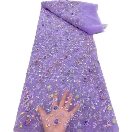 French Lace Fabric 2021 High Quality African Nigerian Flower Embroidered Tulle Lace Fabric sequins RF-150