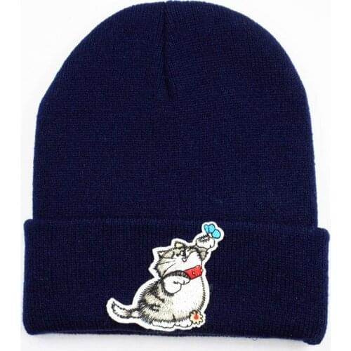 Cotton cat animal embroidery Thicken knitted hat winter warm hat Skullies cap beanie hat for kid men women 0311