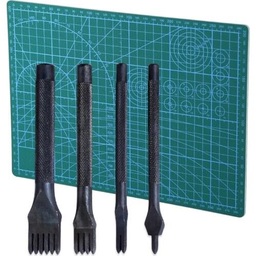Imzay Leather Hole Punching Tools Set 1+2+4+6 Prong Diamond Lacing Stitching Chisel Tools With Self-Healing PVC Cutting Mat
