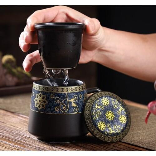 Ceramic Japanese Retro Minimalist Filter Office Tea Cups Ceramic Tea Cups Tea Separation Mug Drinking Cups